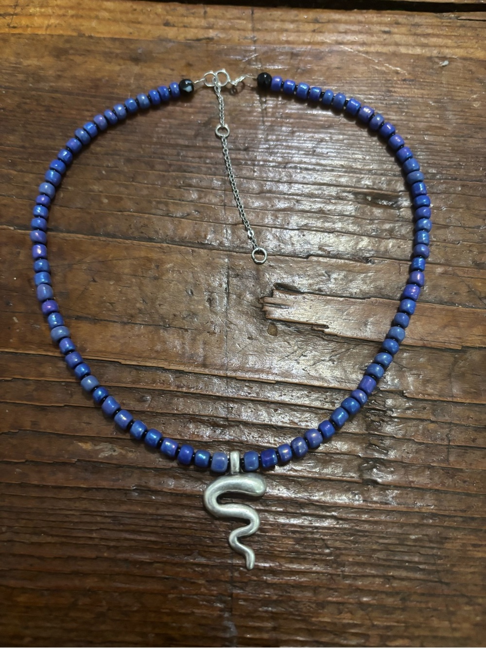 Blue Beaded Snake Pendant Necklace - Unbranded